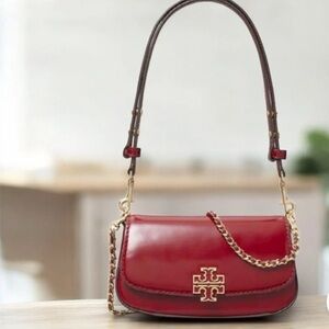 NEW Tory Burch  Britten Smooth Convertible Crossbody Red Calf Leather Bag Purse